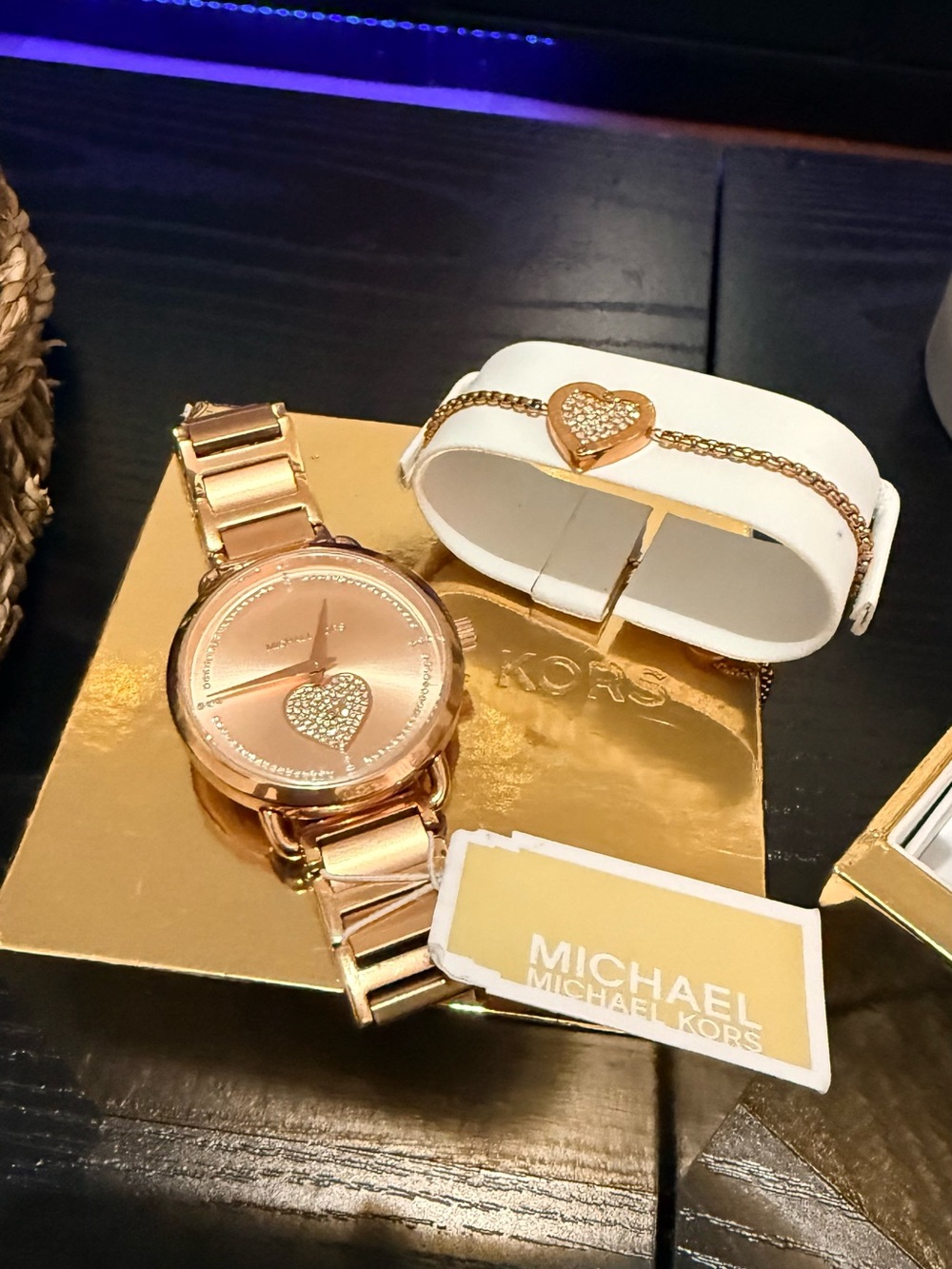 Michael Kors Rose Gold Heart Dial Watch with Matching Heart Chain Bracelet
